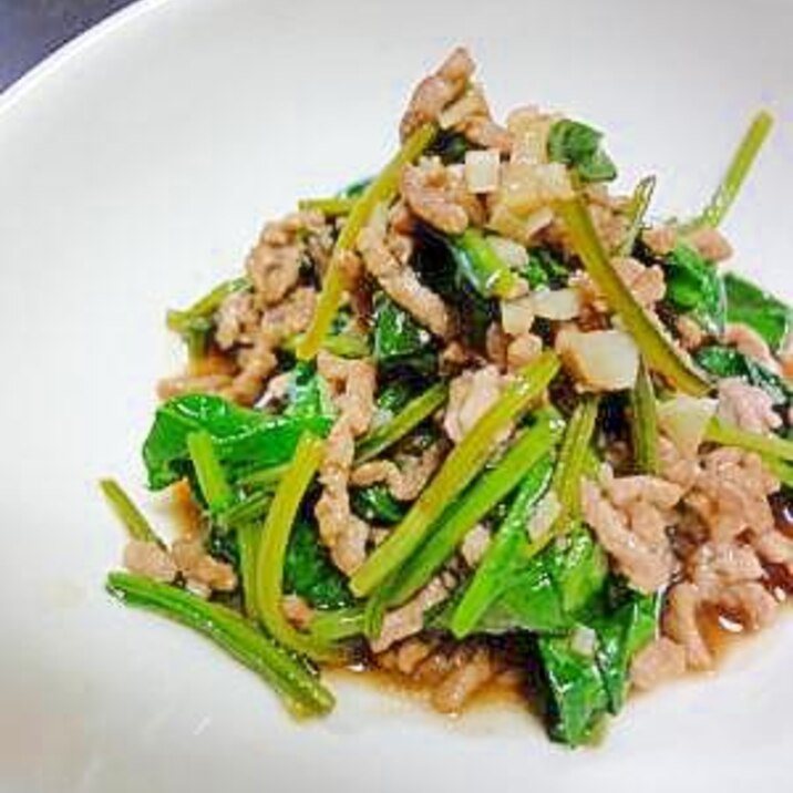 酸味がキモ！　ほうれん草とひき肉のバルサミコ炒め